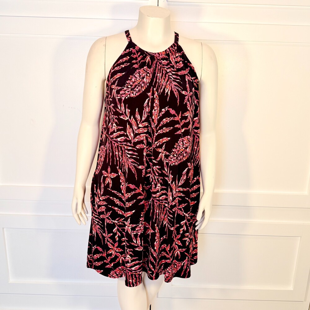 Nicole Miller Women's Floral Sleeveless Dress XL Black Red Print